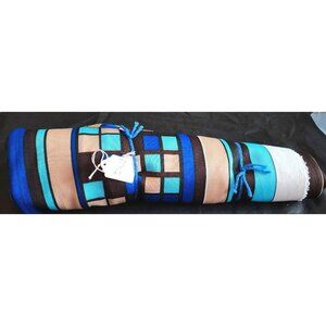 Vintage Fabric 7 Yards X 60" Polyester Blue Brown & White